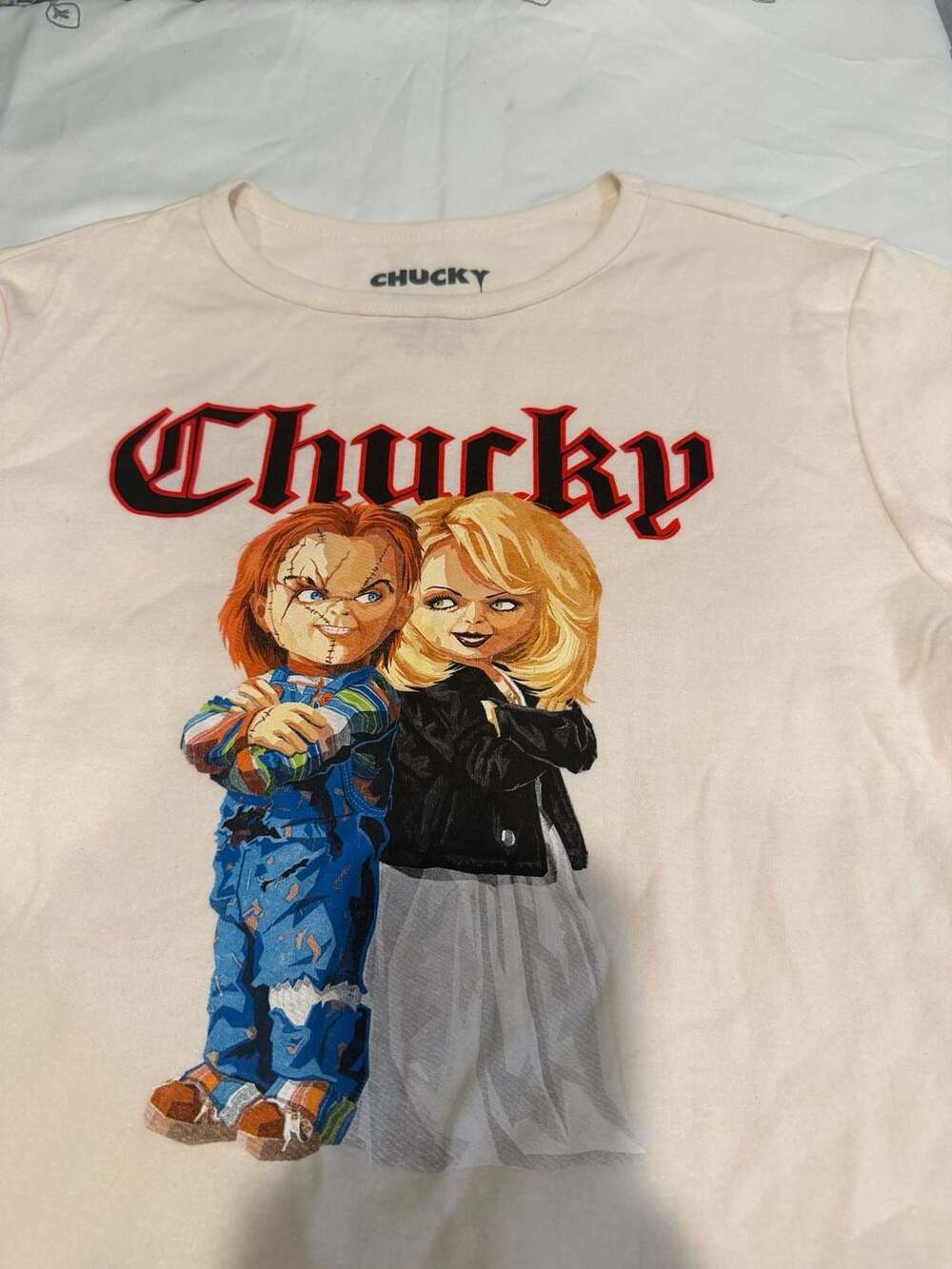 Chucky & Tiffany Bride of Chucky Junior's Cropped Graphic T-Shirt - Picture 3 of 7